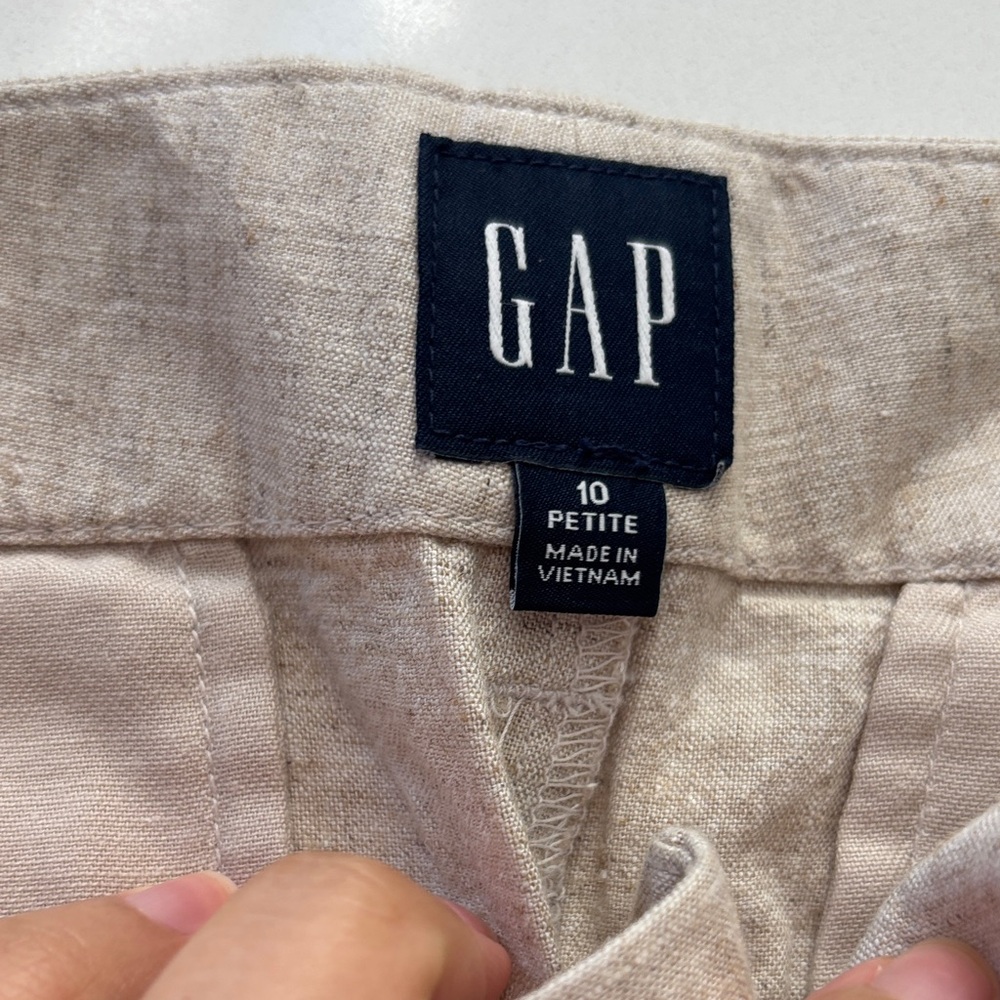 GAP Beige Wide Linen Trousers Sz 10P - Picture 6 of 9